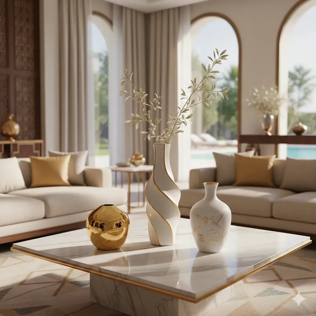 Vase Décoration Tunisie : Les Plus Beaux Vases Modernes Blanc et Or Chez Sirine Shopping