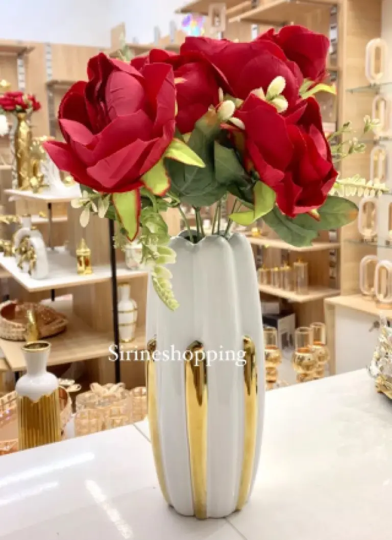 Vase Céramique Blanc et Or Design Moderne | Sirine Shopping
