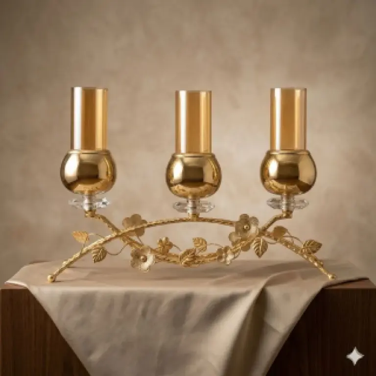 Bougeoir Floral Doré 3 Branches Luxe
