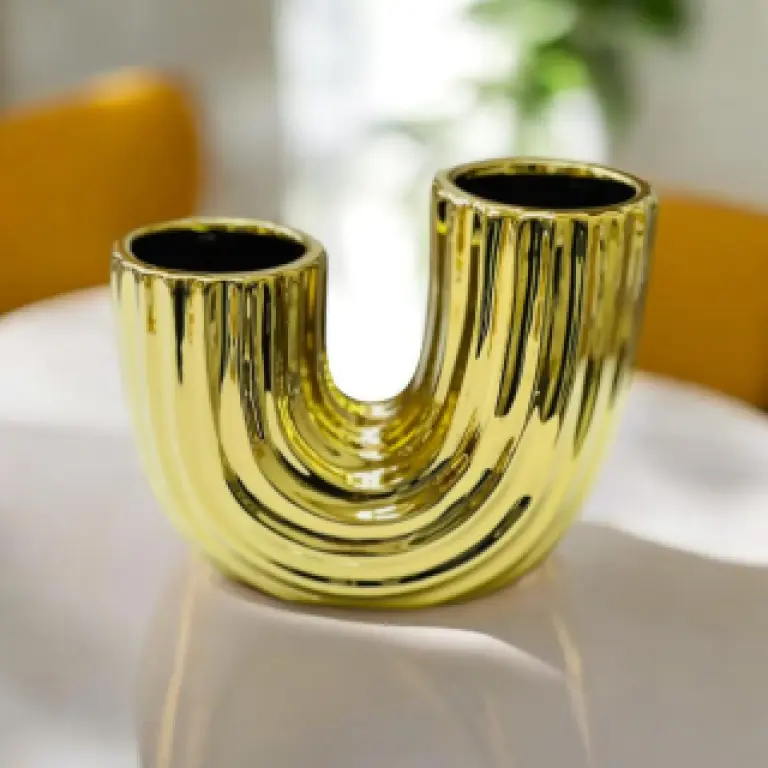 Vase double col doré en céramique