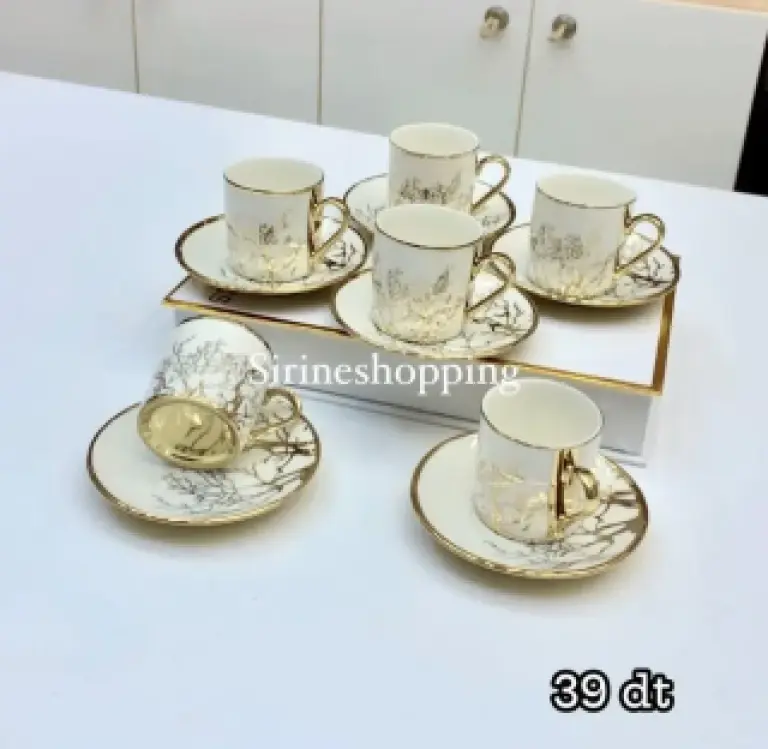 Service à Café Turc Ottoman – Porcelaine Dorée 6 Tasses