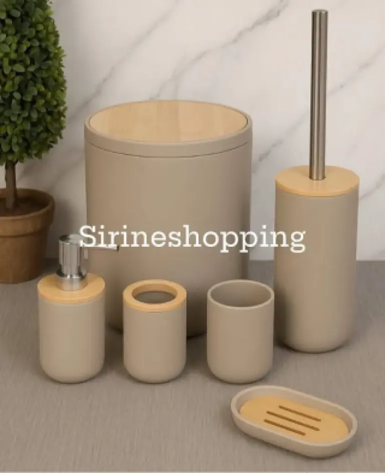 Ensemble Accessoires Salle de Bain 6 Pièces Beige Premium – Collection Nude Luxe