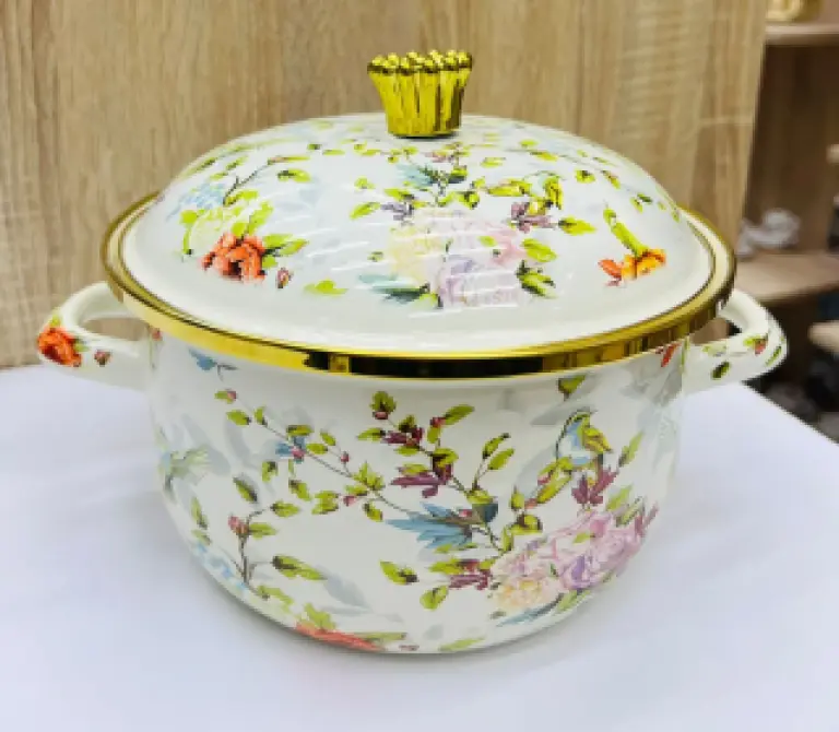 Casserole vintage en émail imprimé, marmite à soupe 2.5L