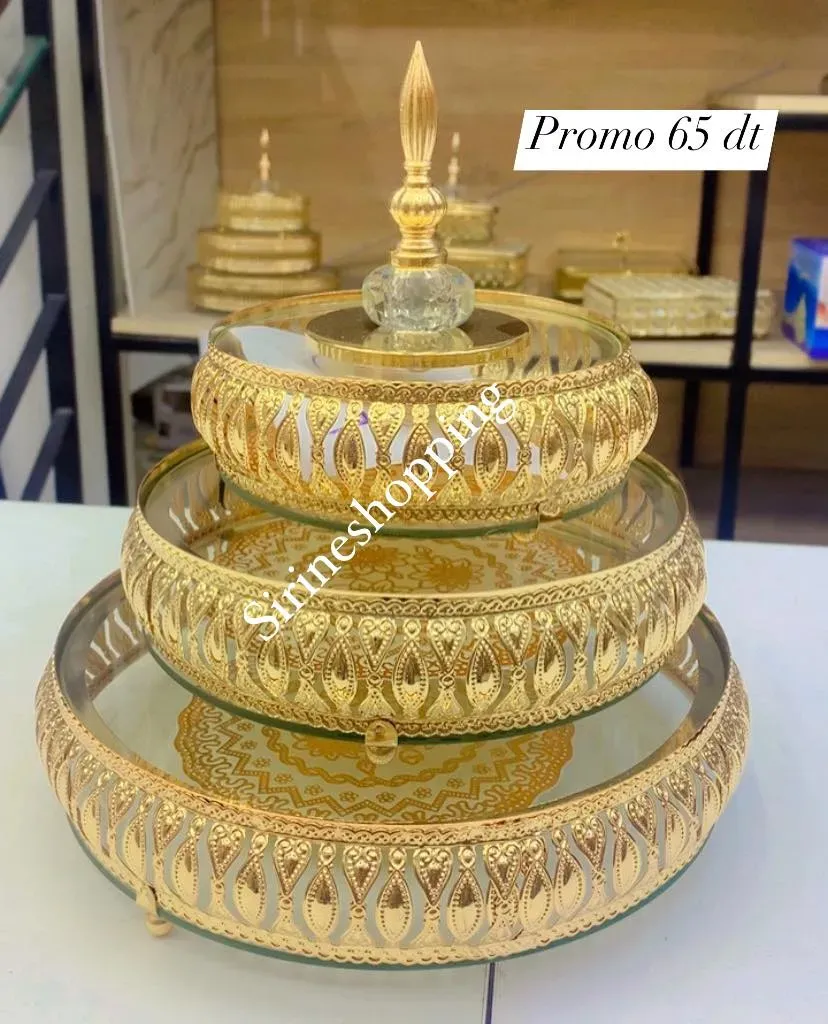 Série 3 Bonbonières Rondes Verre & Métal Doré – Élégance Classique