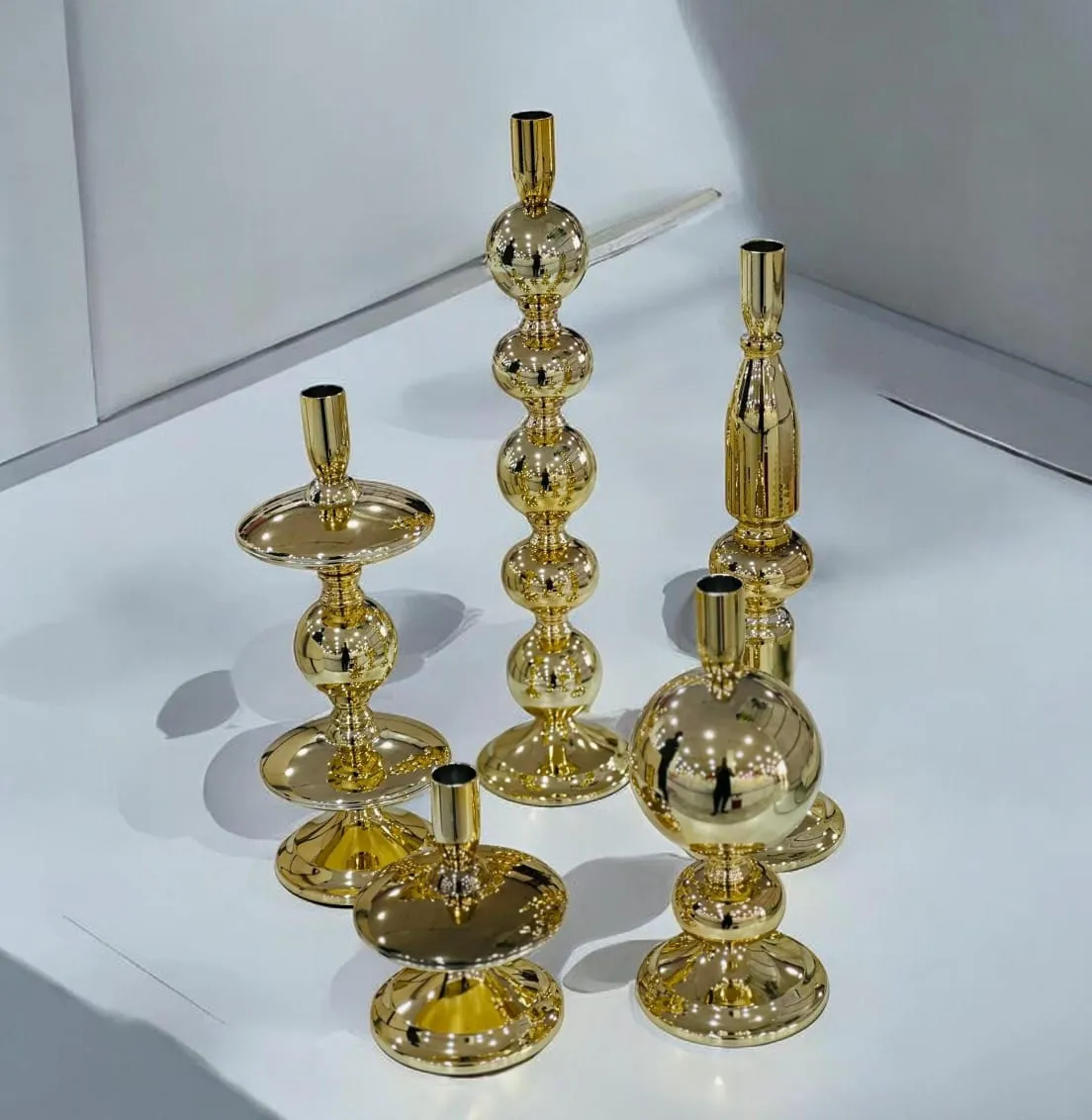 Set 5 Bougeoirs Dorés en Acier Inoxydable