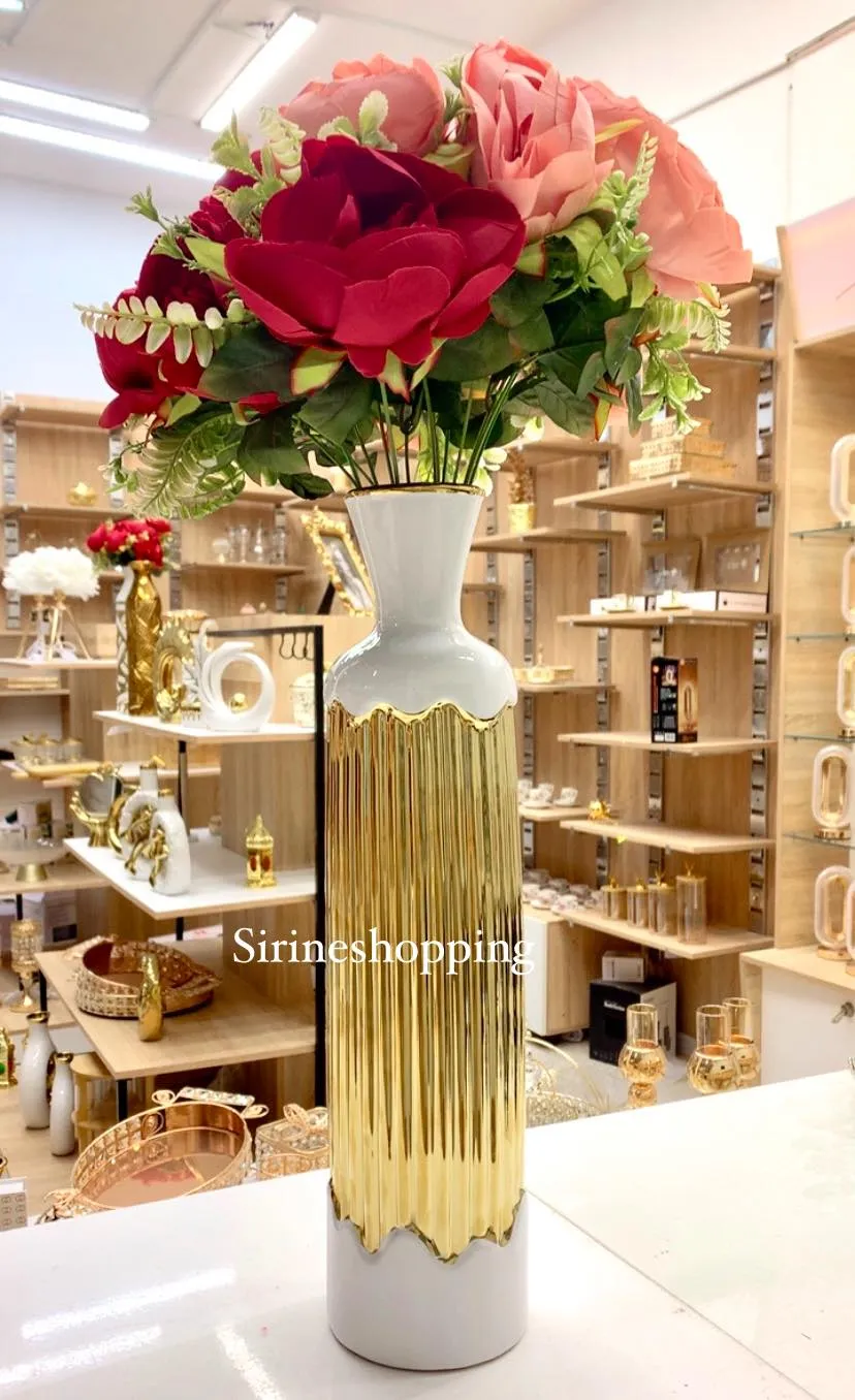 Vase décoratif blanc et doré  45 CM