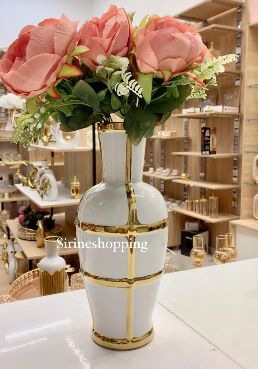 Vase céramique blanc et dorée v1