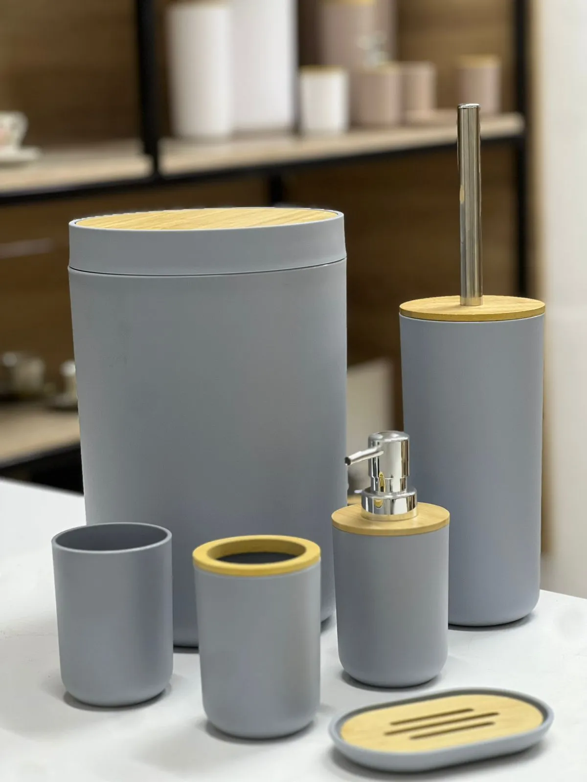 Coffret Accessoires Salle de Bain 6 Pièces - Gris