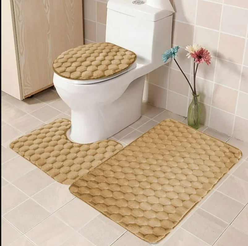Ensemble 3 Tapis Salle de Bain Beige Doux & Antidérapants – Confort Premium