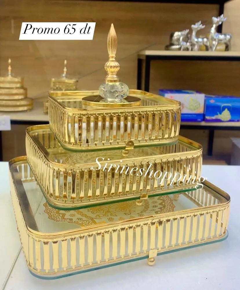 Série 3 Bonbonières Verre & Métal Doré – Art de Table Luxe