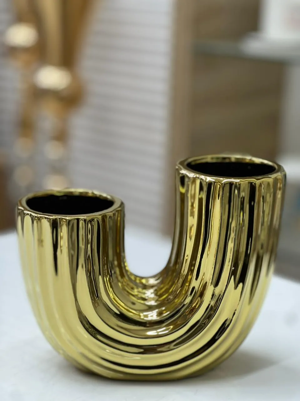 Vase Double Col Doré Forme Arche – Céramique - image 2