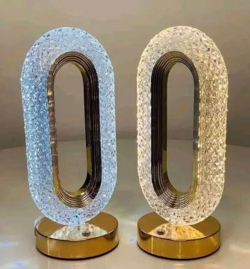 Lampe LED Design Ovale Cristal – Base Dorée | Set 2 Pièces - image 2