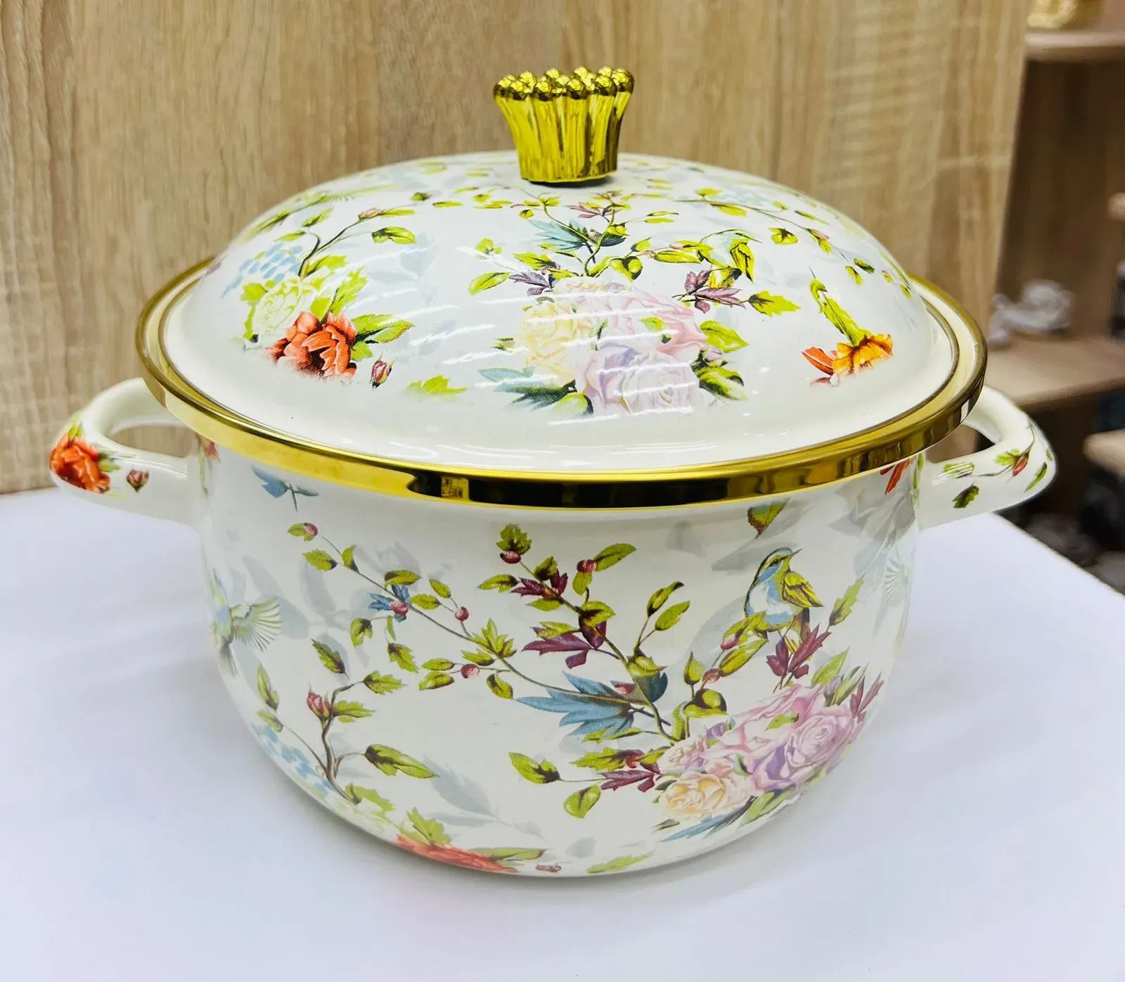 Casserole vintage en émail imprimé, marmite à soupe 2.5L - image 2