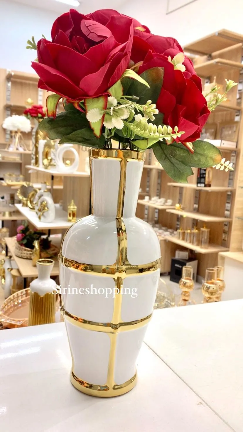 Vase céramique blanc et dorée v1 - image 2