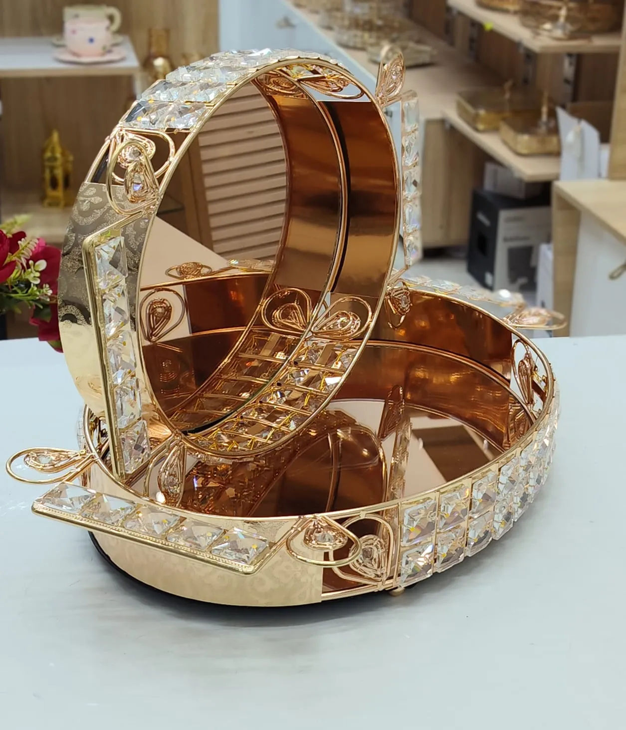 Série Plateau 2 Pcs Ovale Cristal Rose Gold – Décoration Luxe - image 2