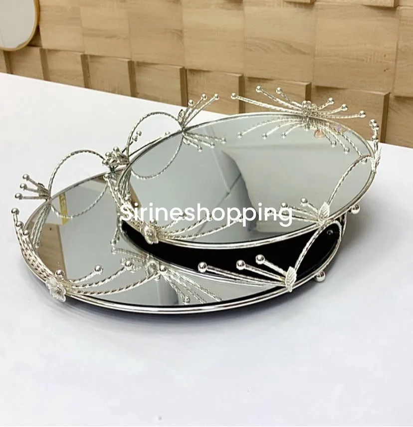 Set 2 Plateaux Décoratifs Argentés – Art de Table Premium - image 2