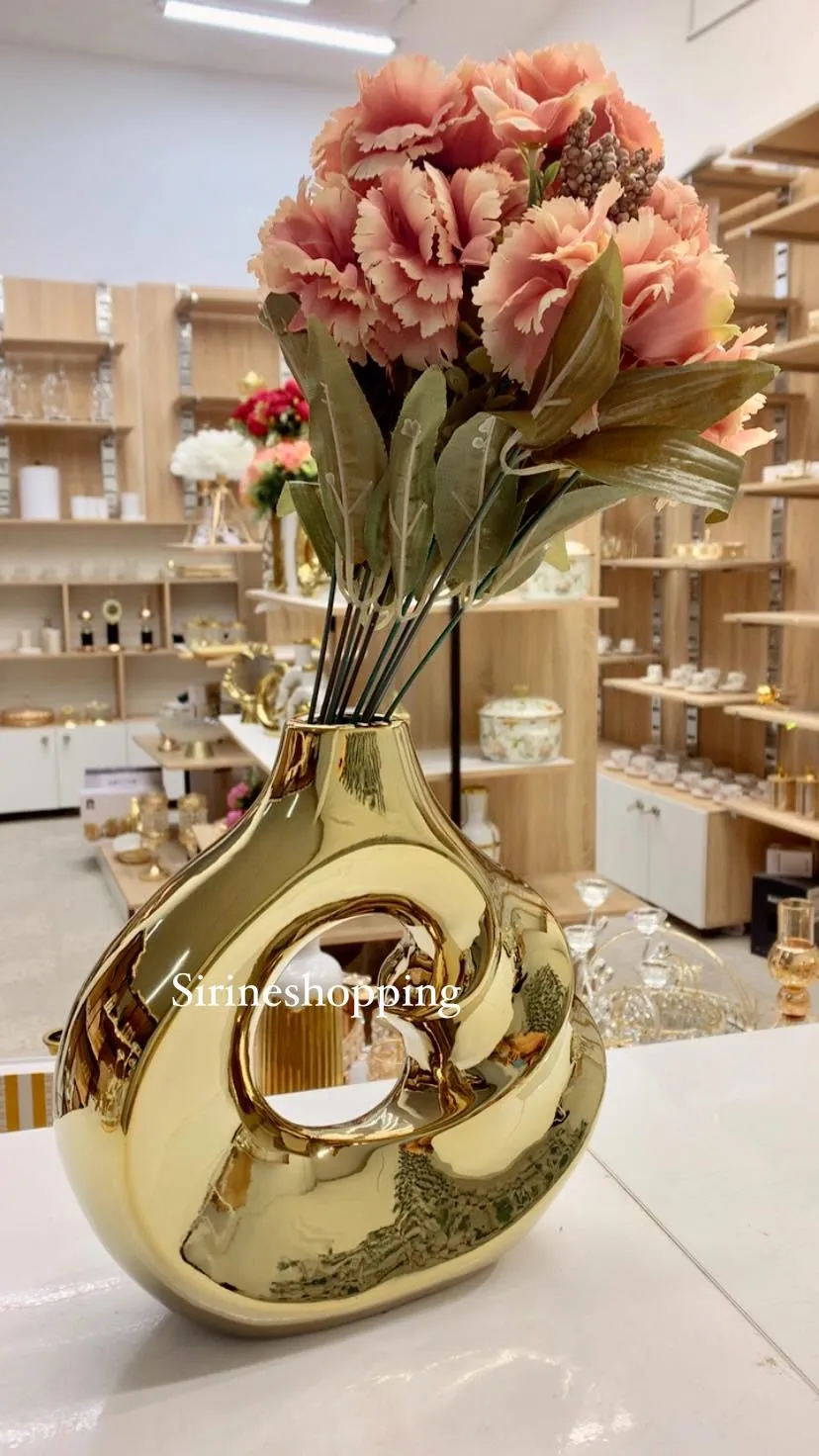 Vase Céramique Doré Chromé Ajouré - image 2