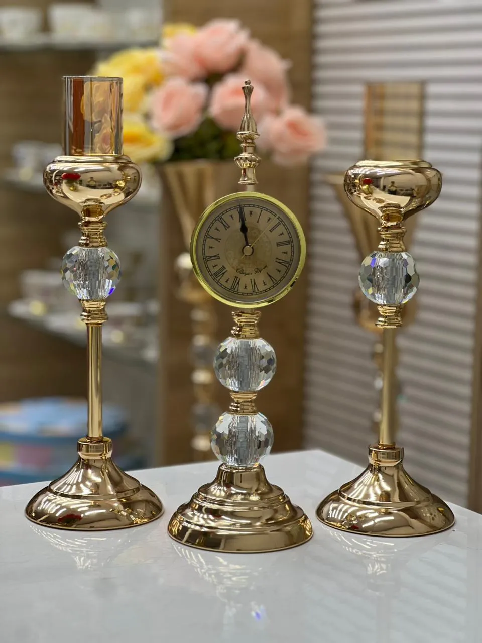Ensemble Décoratif Doré avec Horloge et Chandeliers Cristal - image 3