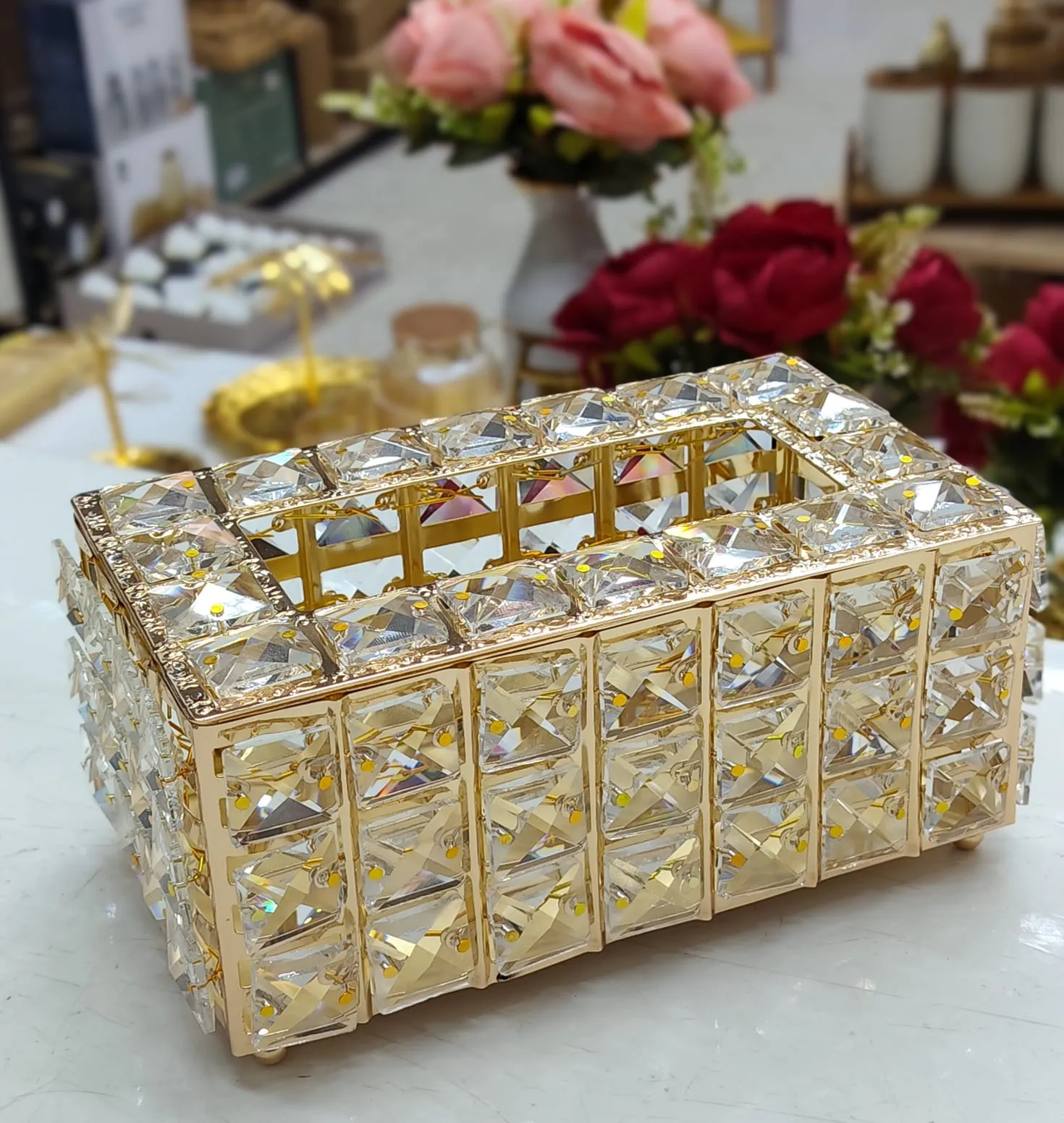 Boîte à Mouchoirs en Verre Cristal Luxe – Porte-Serviettes Décoratif Doré - image 2