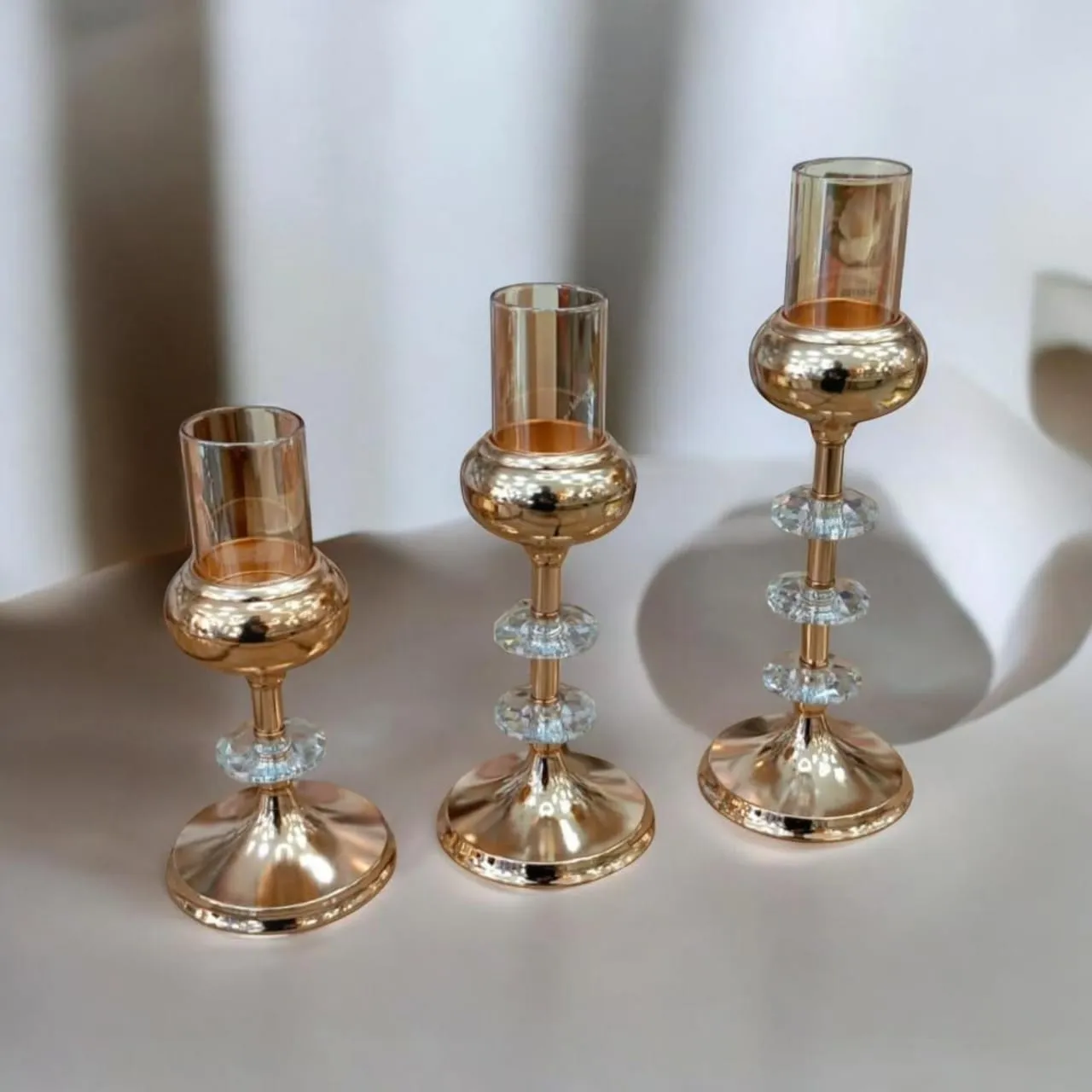 Set 3 Bougeoirs Dorés Globe Verre & Cristal - image 2