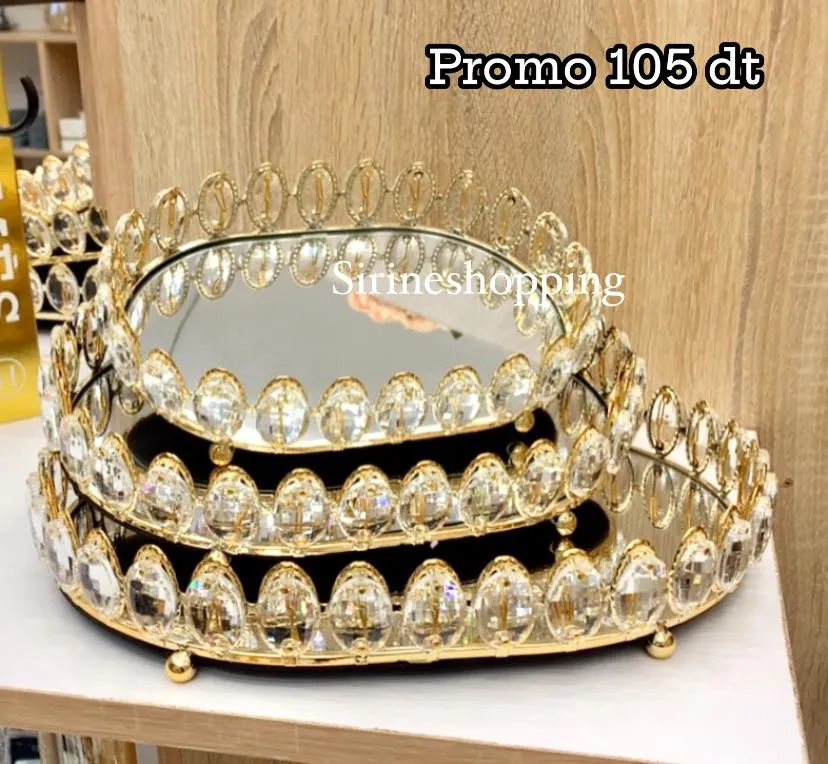 Plateau Miroir Décoratif avec Cristaux – Set de 3 Pièces - image 2