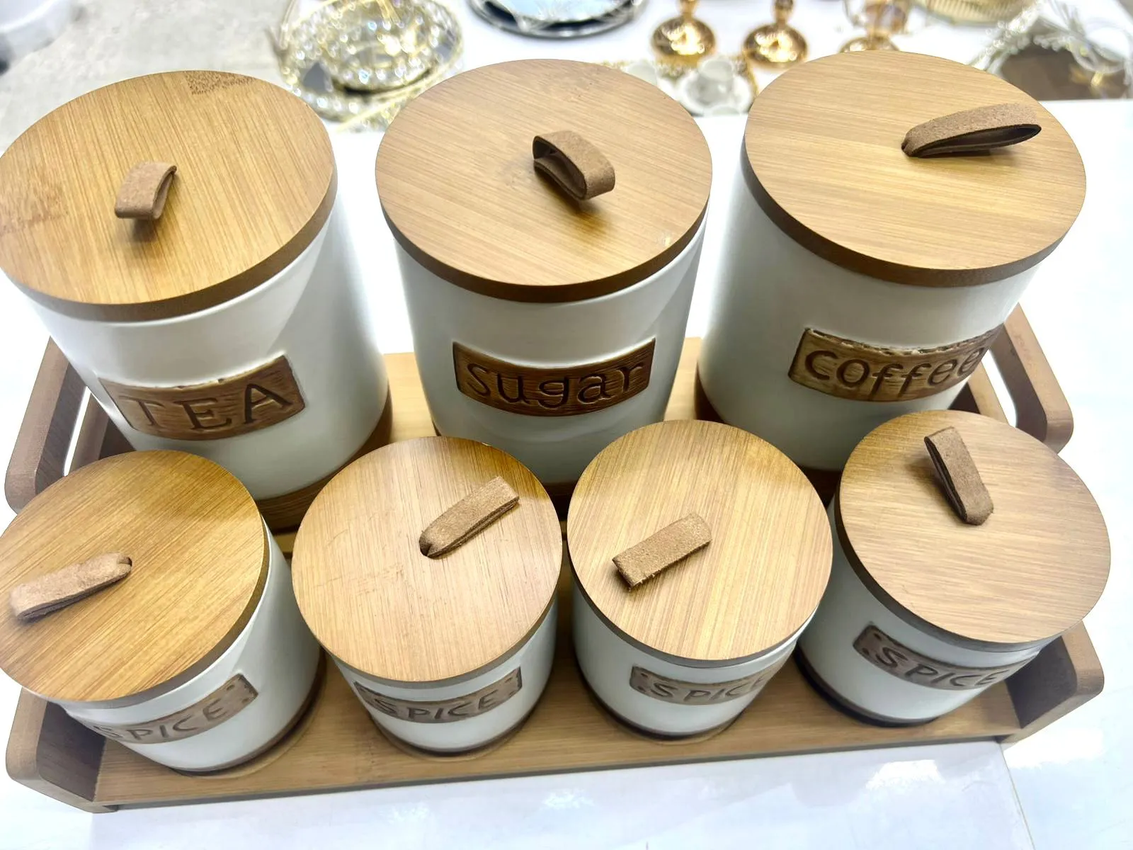 Ensemble de bocaux de cuisine en bambou et céramique - image 4