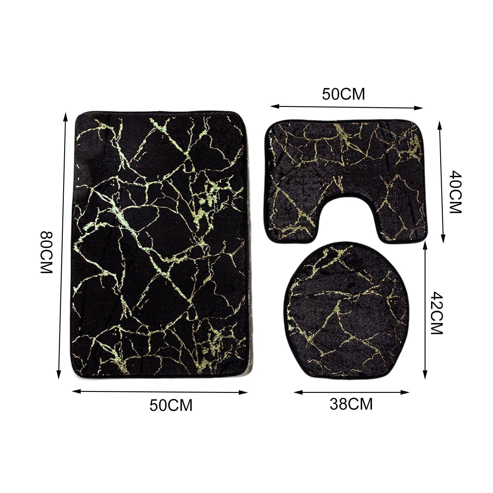 Ensemble 3 Tapis Salle de Bain Effet Marbre Noir & Or – Luxe & Élégance - image 2