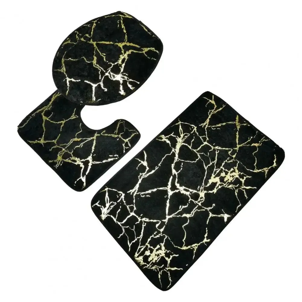Ensemble 3 Tapis Salle de Bain Effet Marbre Noir & Or – Luxe & Élégance - image 3